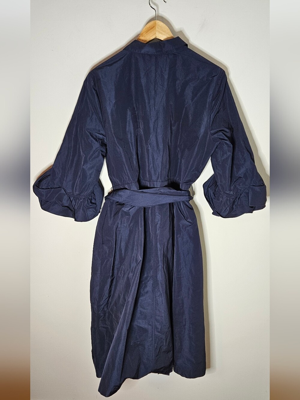 Lafayette 148 New York Hughes Midi Shirtdress Dress Navy Blue Ruffle Cuffs L - Picture 3 of 10